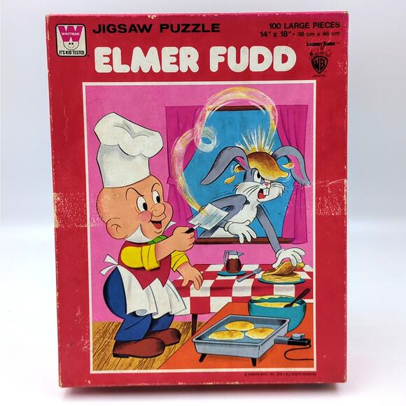 Whitman Elmer Fudd 100 Pc Puzzle Flipping Pancakes Bugs Bunny 14x18 Looney Tunes - Picture 2 of 4